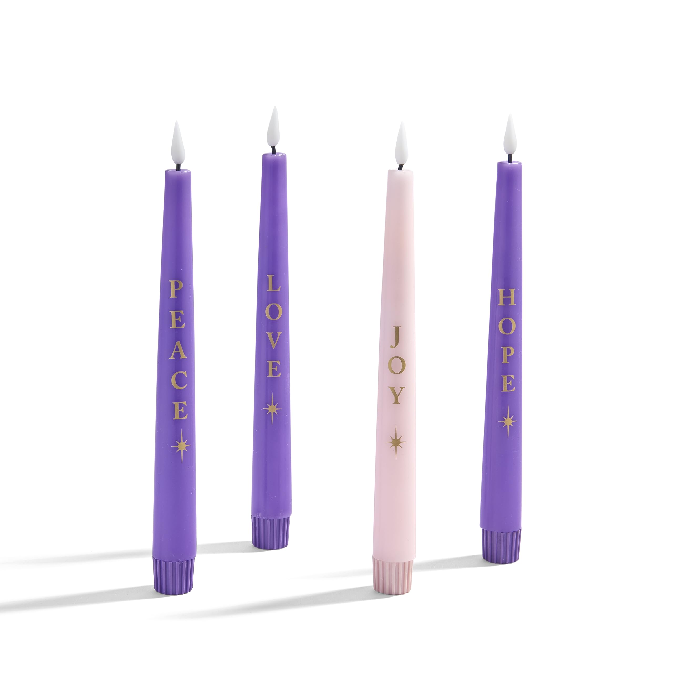 Lamplust Flameless Advent Candles Set Of 4 With Words, 9 Inch Purple & Pink Flameless Candles, Flameless Taper Candles For Adven