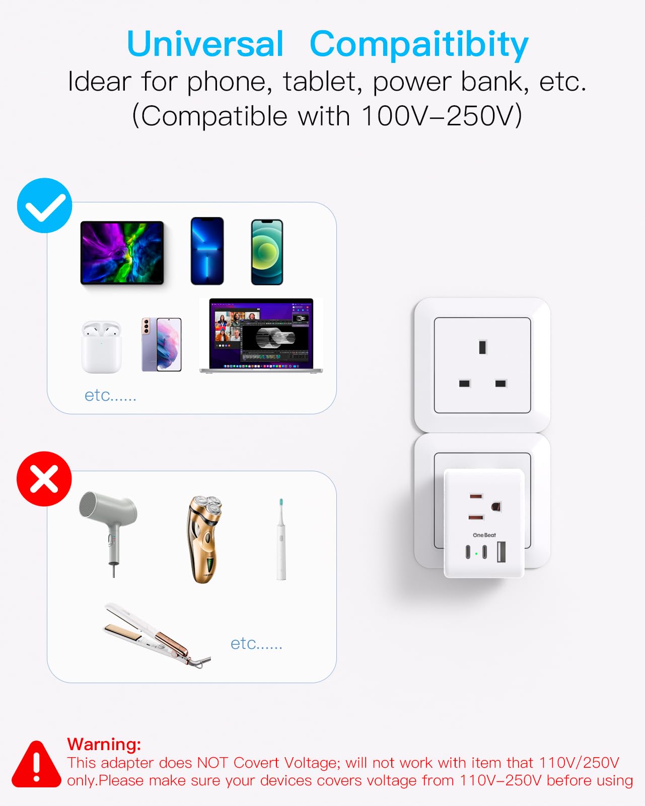 2 Pack Us To Uk Ireland Travel Plug Adapter, Type G Power Plug Adapter ...