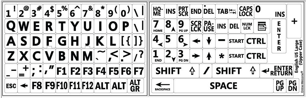 English Us Large Lettering (Upper Case) Stickers For Keyboard With White Background Non Transparent For Computer Laptops Desktop