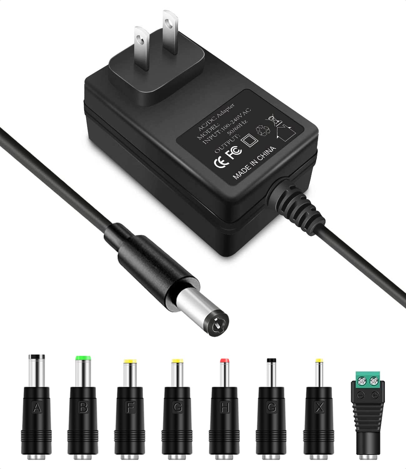 12V 2A Power Adapter Ac Power Supply Cord 12 Volts 2 Amps Regulated Switching Charger With 8 Interchangeable Dc Plug For 2000Ma