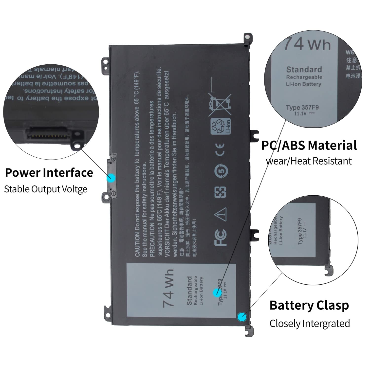 Perhanmm 74Wh Type 357F9 71Jf4 Li Ion Battery For Dell Inspiron 15 7000 Gaming 15 7559 7557 7567 7566 7759 5576 5577 Ins15Pd 0Gf