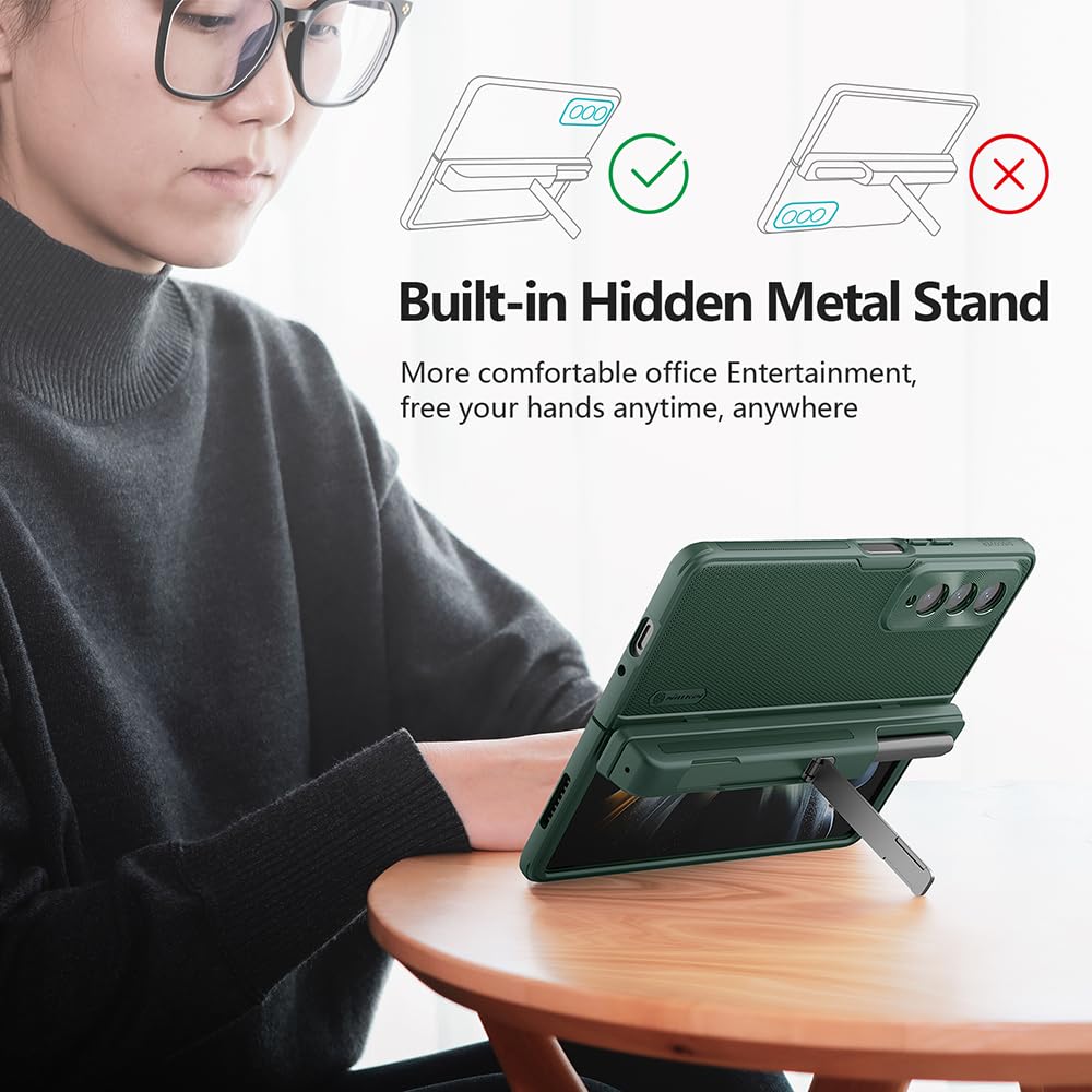 Nillkin Upgraded Case For Samsung Galaxy Z Fold 4 With S Pen Holder & Bump Texture Design [Creative Hinge Protection][Hidden Kic