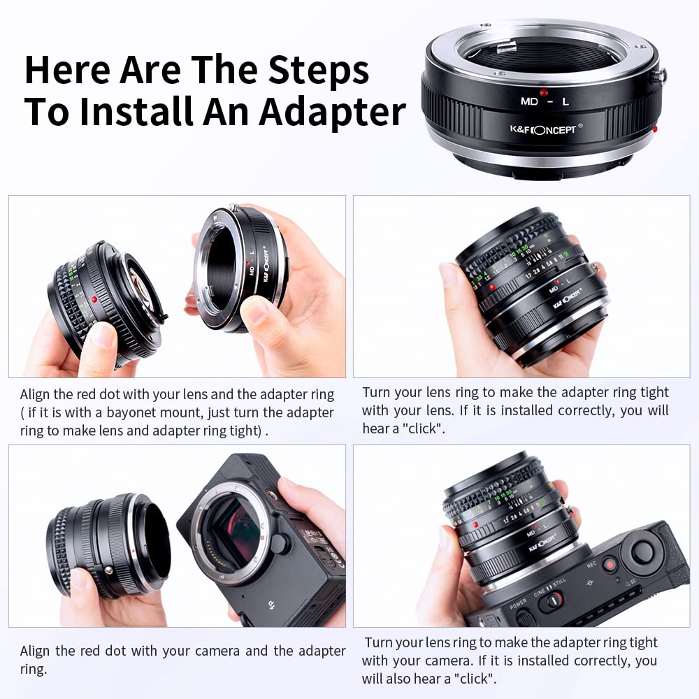 K&F Concept Lens Mount Adapter Md L Manual Focus Compatible With Minolta Rokkor (Sr/Md/Mc) Lens To L Mount Camera Body