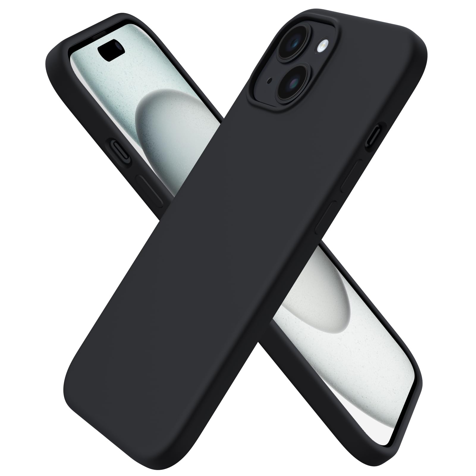 ORNARTO Compatible with iPhone 15 Case 6.1, Slim Liquid Silicone 3 Layers Full Covered Soft Gel Rubber Phone Case, Anti-Scratch 