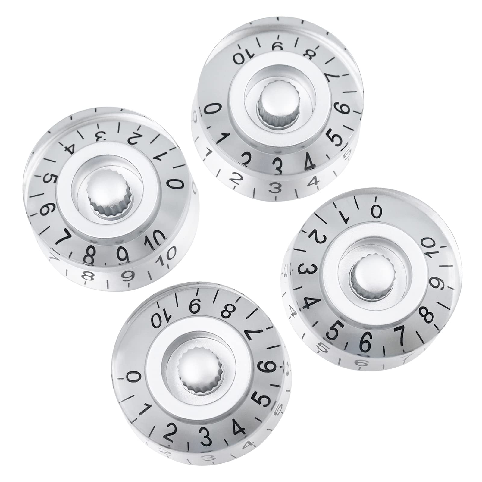 Micovay 4Pcs Volume Tone Speed Control Knobs Hat Shape For Les Paul Lp Style Bass Electric Guitar Parts, Transparent Silver With