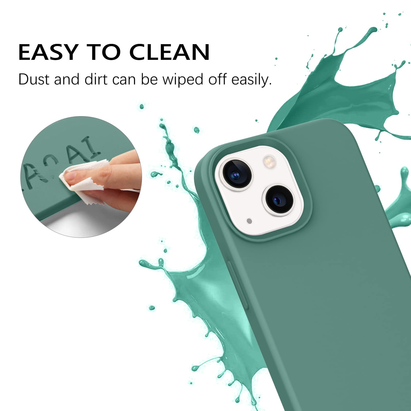 GUAGUA iPhone 13 Mini Case Liquid Silicone Shockproof with Microfiber Lining Pine Green 5.4 Inch