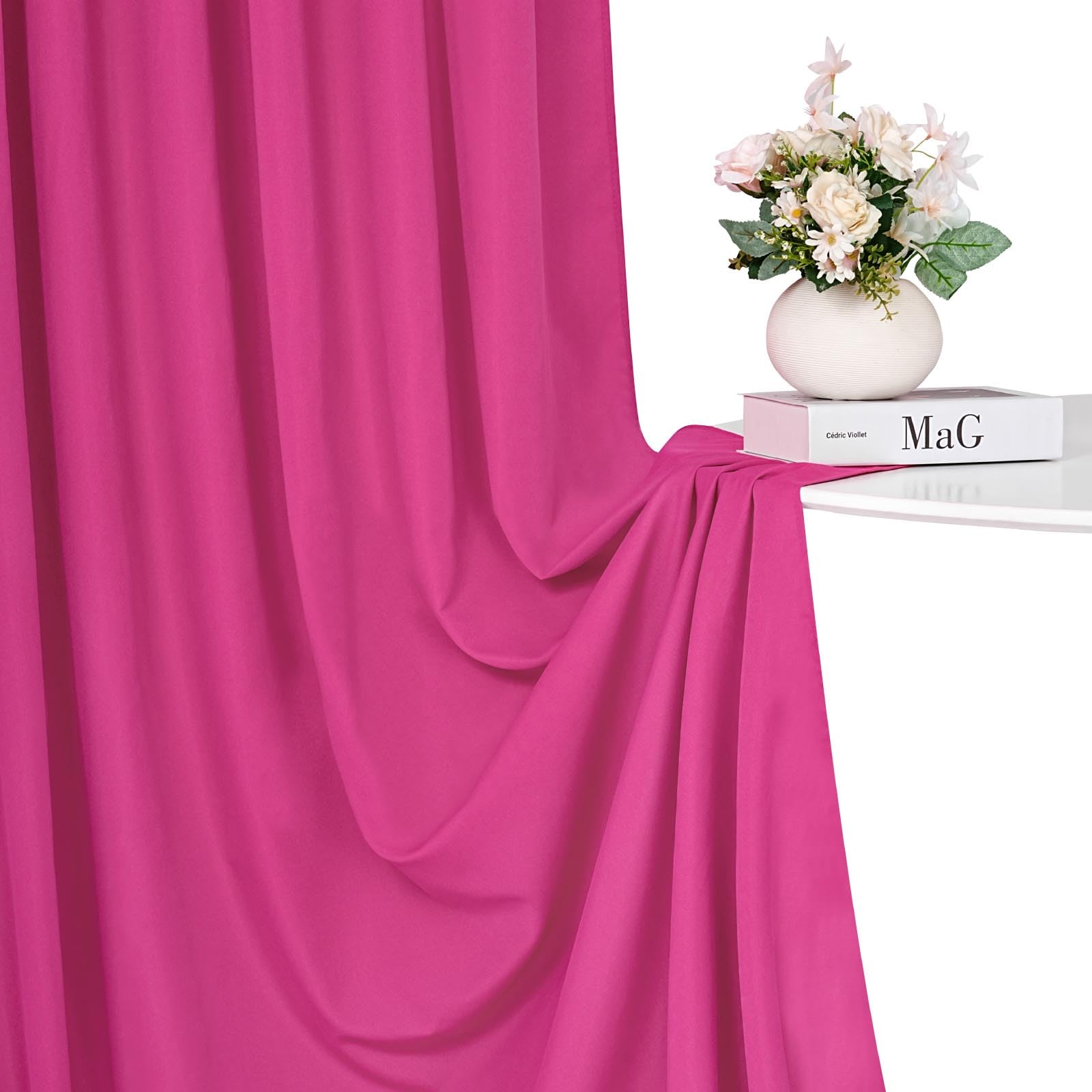 Hot Pink Backdrop Curtains 10X10Ft: Polyester Parties Backdrop Drapes Panels   Fuchsia Baby Shower Birthday Photography Fabric B