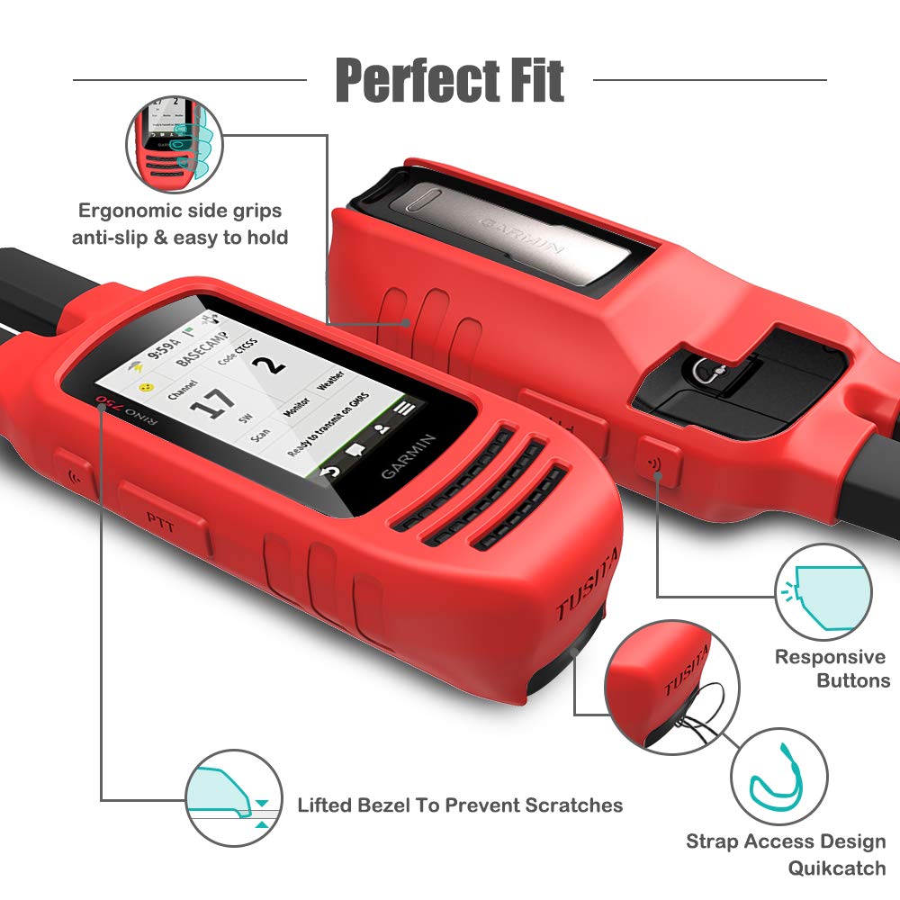 Tusita Silicone Case Compatible With Garmin Rino 750 750T 755T   Red