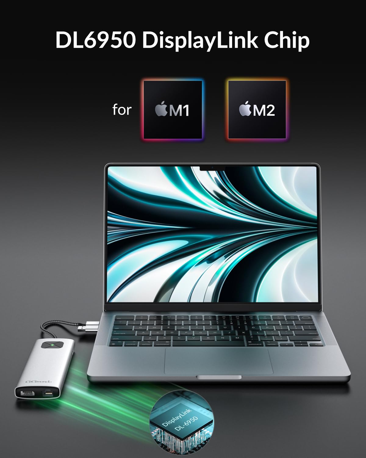 Gigimundo Lk10 Usb3.0 Displaylink Docking Station Dual 4K 60Hz For M1 M2 M3 Macbook/Pc/Laptop, Portable Displaylink Adapter With