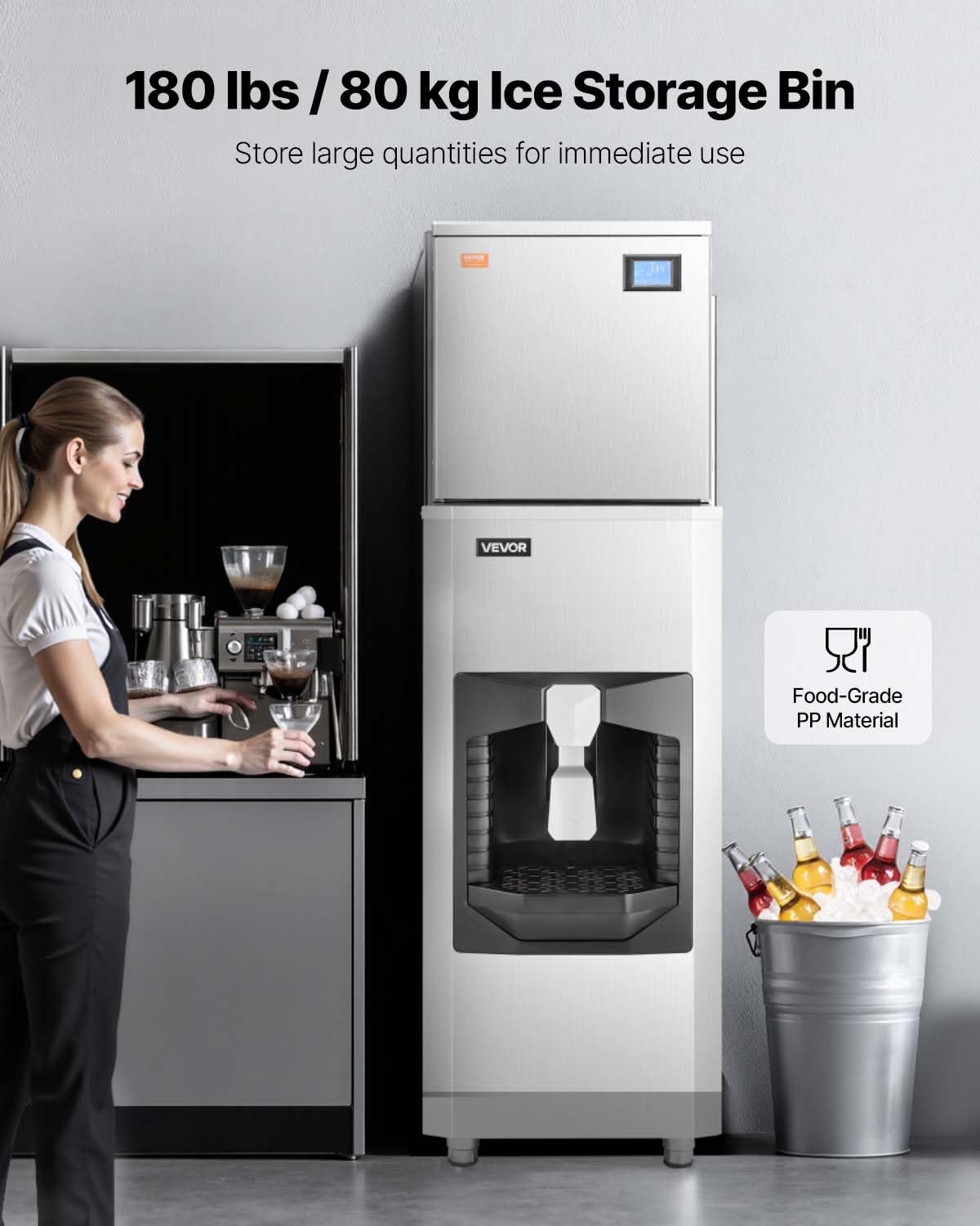 Vevor Commercial Ice Maker, 440 Lbs/Day Ice Maker Machine, 180 Lbs Large Ice Storage Bin With 20 Lbs/Min Automatic Ice Dispensin