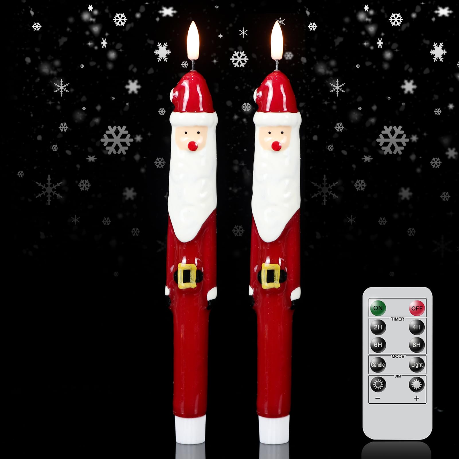 Kunswenn Christmas Flameless Taper Candles, Led Flameless Candlesticks With Remote Timer, 2 Pcs Christmas Santa Led Taper Candle