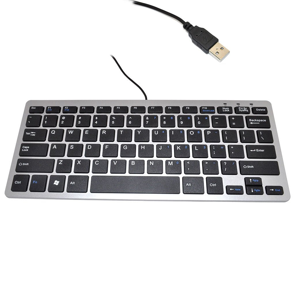iKKEGOL Mini USB Slim Wired 78 Key Small Super Thin Compact Keyboard for Desktop Laptop PC Win 7 Mac (Black with Silver)