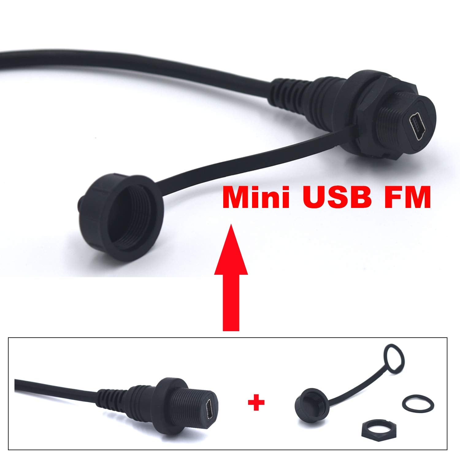 Kework 0.3 Meter Mini Usb Mount, 90 Degree Right Angle Mini Usb Male To Female Flush Panel Mount Extension Cable For Car Truck B