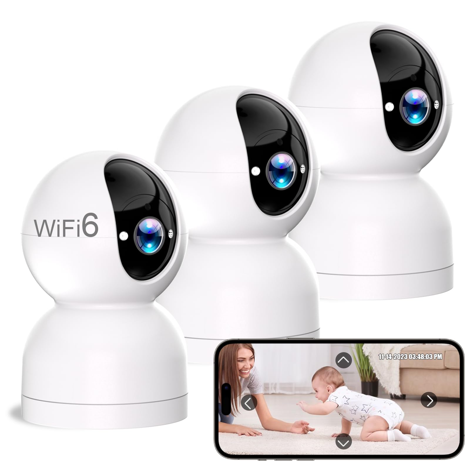 2K Indoor Pan/Tilt Security Camera, 360 Wifi Smart Cameras For Home Security, 3 Pack Pet/Baby Camera W/Motion Detection & Tracki