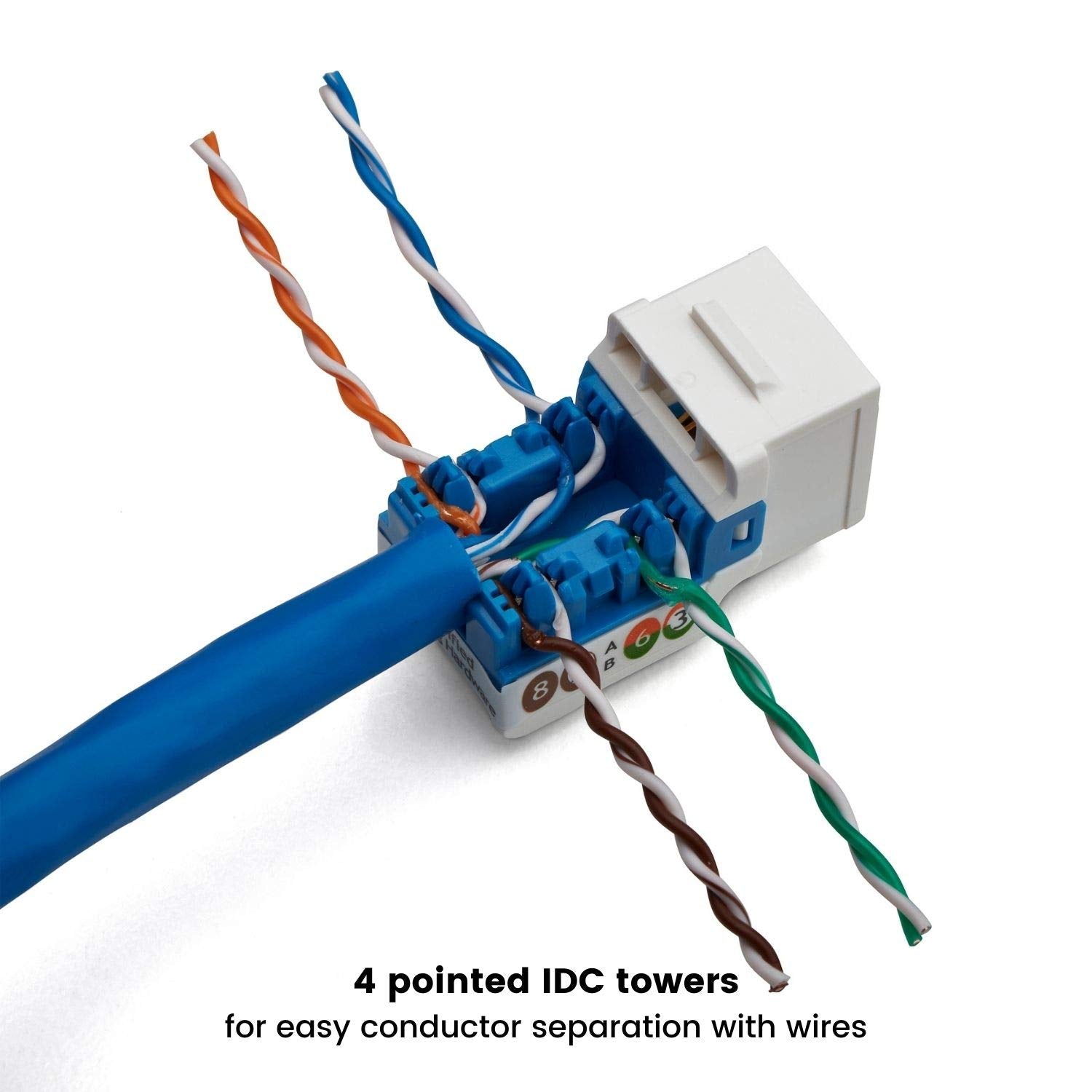 Truecable Cat6A Keystone Jack, Unshielded (Utp), 90 Degree Punch Down, Poe++ (4Ppoe), Ul Listed, Etl Verified, Ansi/Tia Certified, Modular Rj45 Female, White, 12 Pack