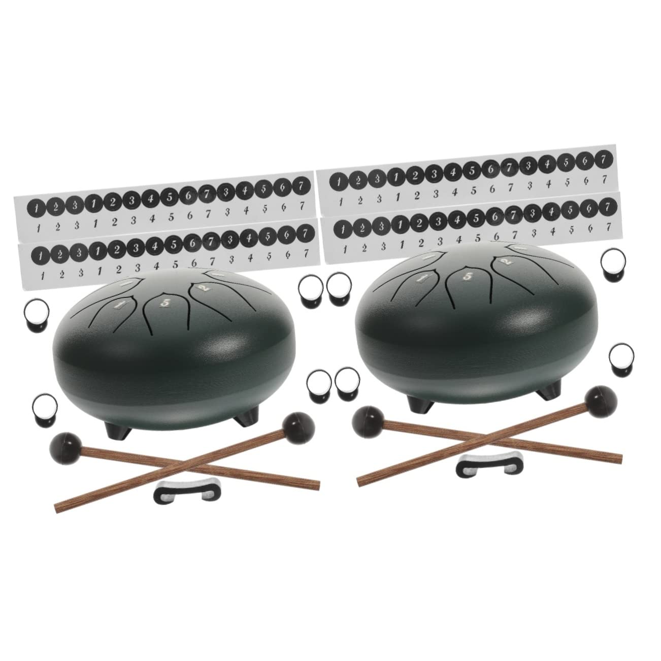 Milisten 2 Sets 6 Inch Ethereal Drum Kids Instrument Musical Instrument Set Metal Percussion Tongue Drum Green Alloy Tambourine 