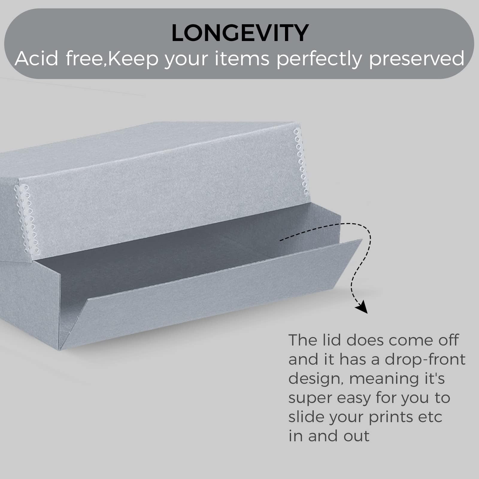 Lineco, Archival Storage Box, Museum Preservation Organizer With Drop Front Design, Acid-Free With Metal Edge, Preserves Picture