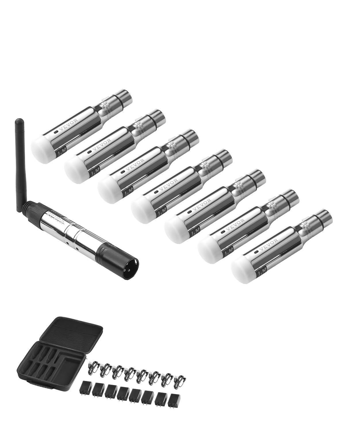 VEVOR DMX Wireless Receiver, 7 Receivers & 1 Transmitter, 2.4G ISM Band, 656 ft Transmission Range, Rechargeable Battery, Wirele