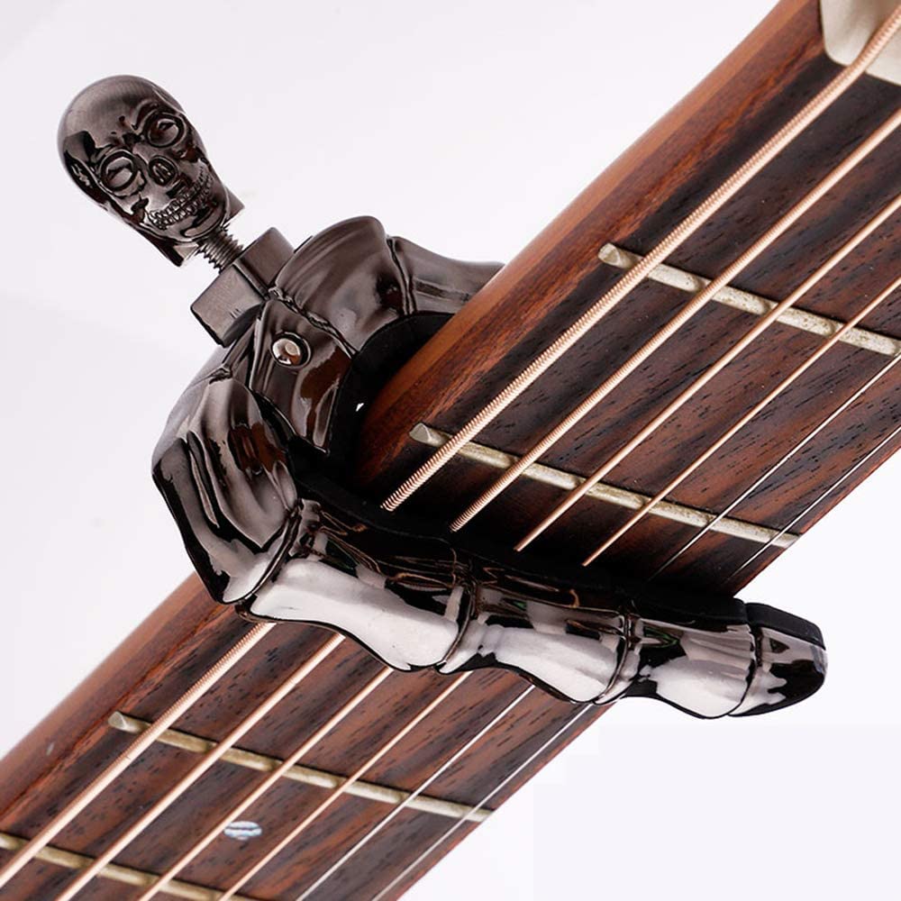 Geva Guitar Capo Skull Knob For Acoustic And Electric Guitar Skeleton Head, Universal 4 5 6 12 Strings Instrument Capos For Geva