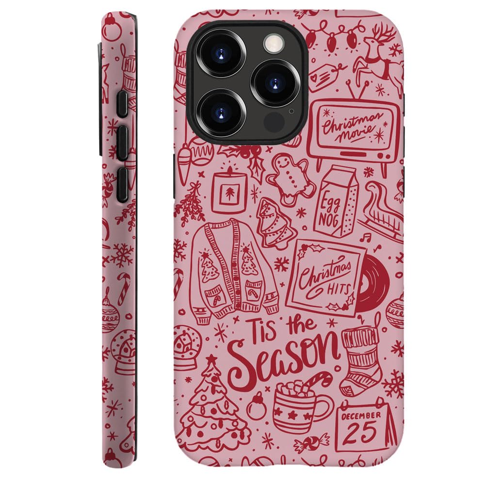 Case for iPhone 16 Pro Max - [Drop Protection Phone Cover] - Hybrid Case for Girl Women - Pink Christmas Holiday Pink Cell