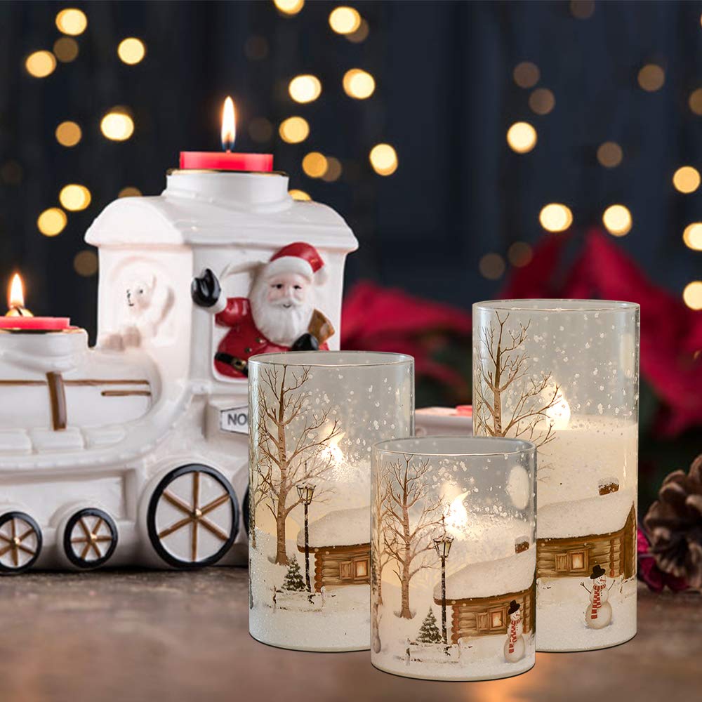 Wondise Snowman Glass Flameless Candles With Remote And Timer, Battery Operated Real Wax Led Flickering Led Candles White Cold L