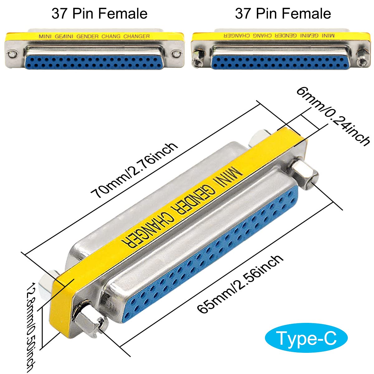 Dkardu 3 Pcs Db37 Male To Male/Female To Female, Rs232 Gender Changer, 37 Pin Data Transfer Port Adapter Connector
