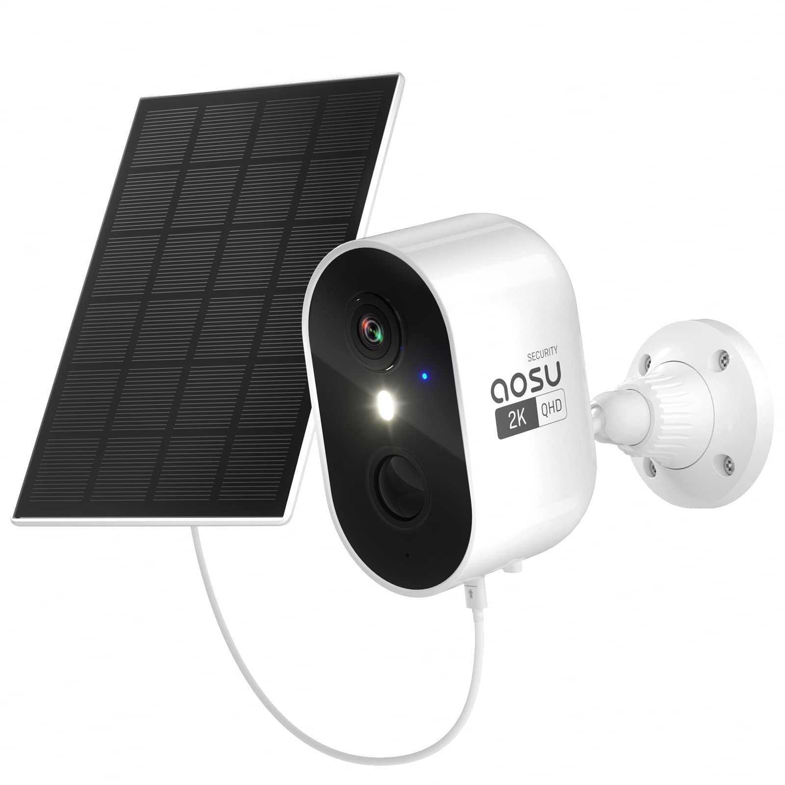 AOSU 2K Solar Wireless Security Camera - Color Night Vision, PIR Detection, 2-Way Talk, IP66 Waterproof, Home Security, White