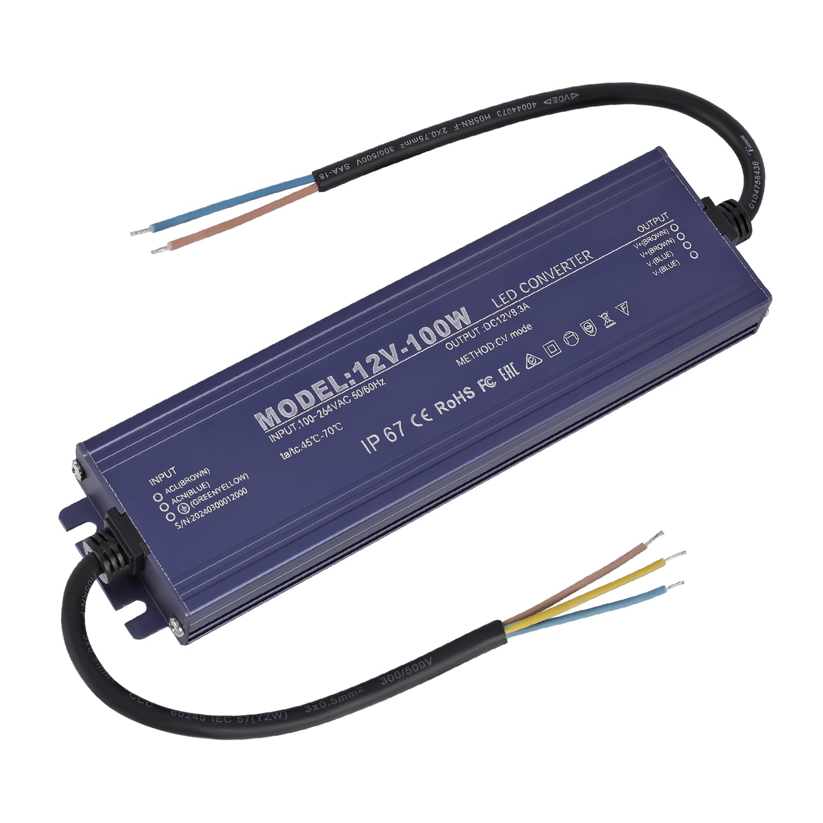 12V Led Driver Ip67 Waterproof 12V 8.3A 100W Power Supply Transformer 100~264V Ac To 12Volt Dc Low Voltage Output,Ultra Thin Con
