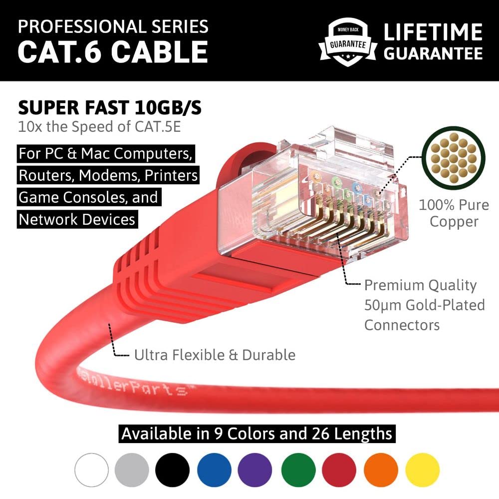 Installerparts Cat6 Cable Utp Booted [Red]   [3 Ft]   [5 Pack]   Professional Series   10Gbps, Cat6 Patch Cable, Cat 6 Patch Cab
