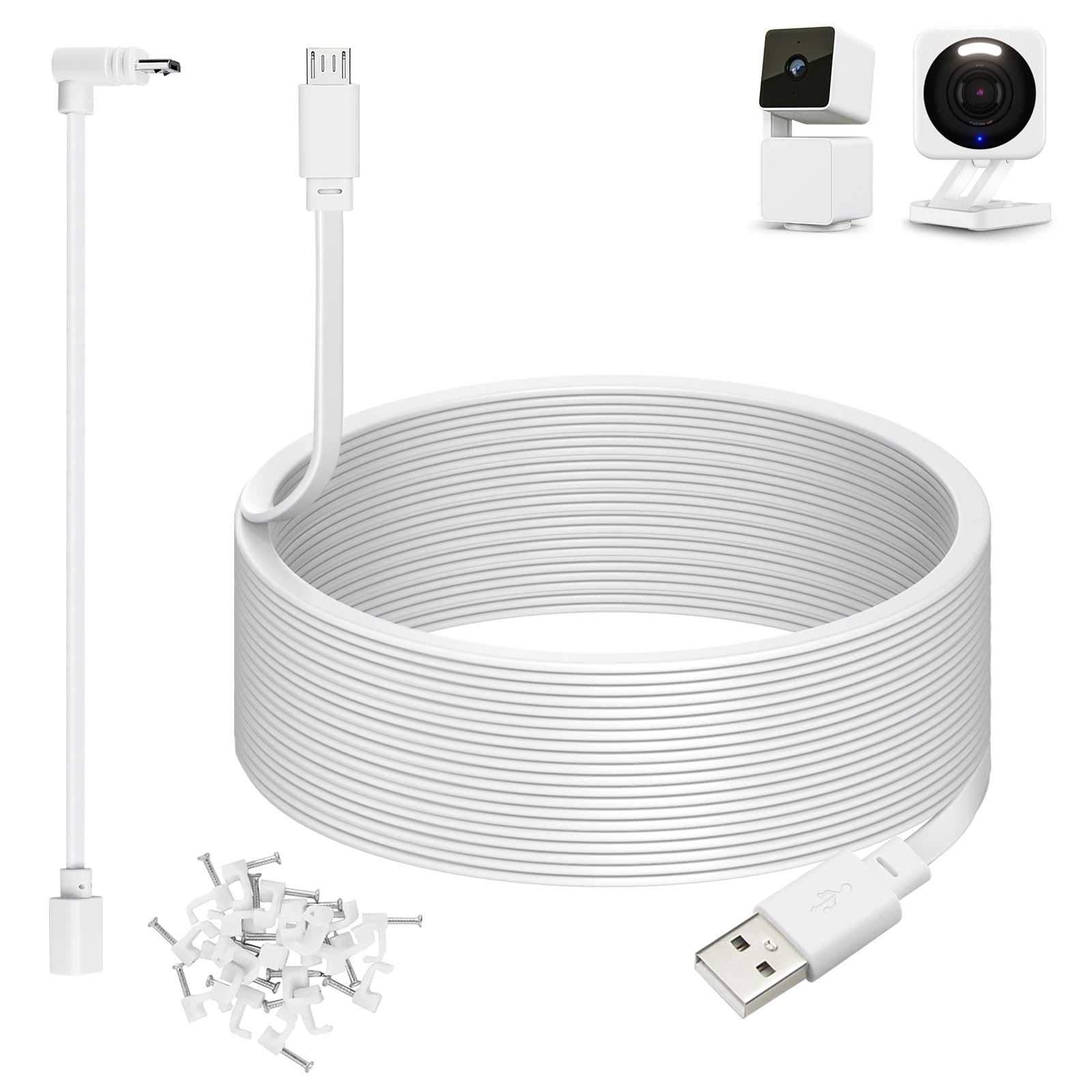 50ft Power Cable for Wyze Cam v4, Pan v3, OG, v3 and v3 Pro Gameras, White