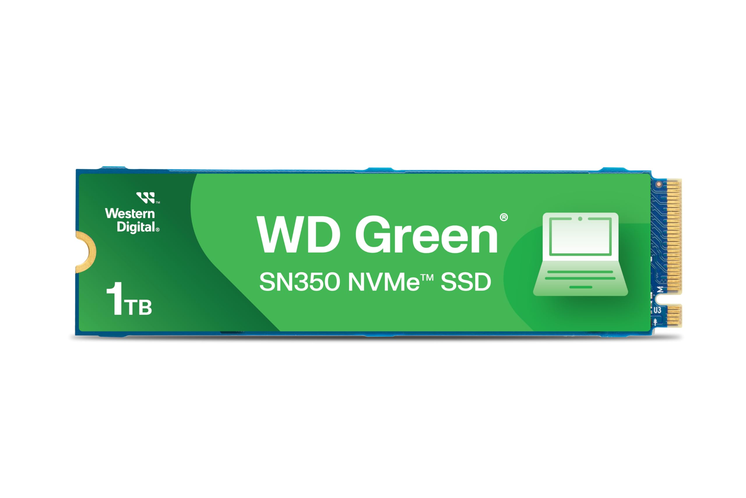 Western Digital 1TB WD Green SN350 NVMe Internal SSD Solid State Drive - Gen3 PCIe, QLC, M.2 2280, Up to 3,200 MB/s - WDS100T3G0