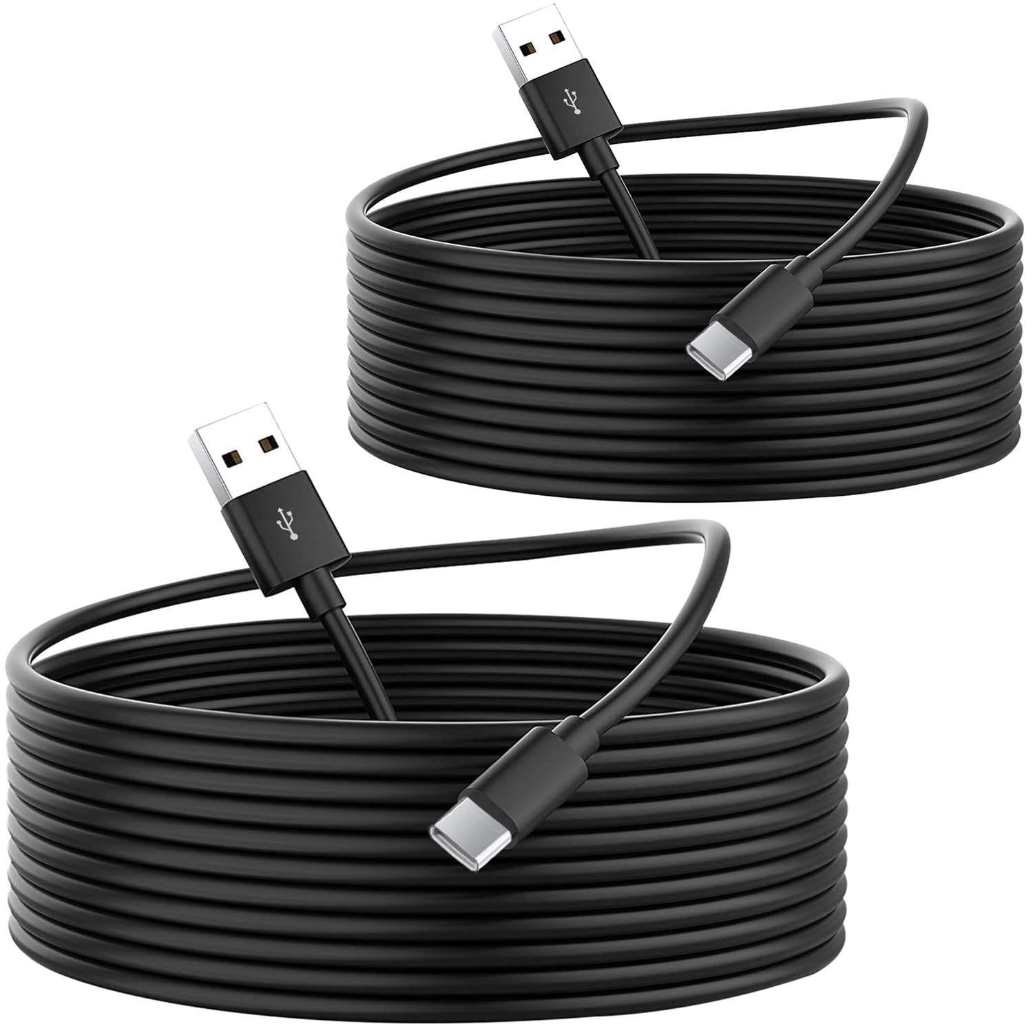 2 Pack 16.4Ft/5M Long Usb C Cable, Durable Usb A To Usb C Charging And Data Sync Cord, Power Extension Cable For Any Usb C Enabled Security Cameras Phones Tablets Switch Pro Controller And More(Black)