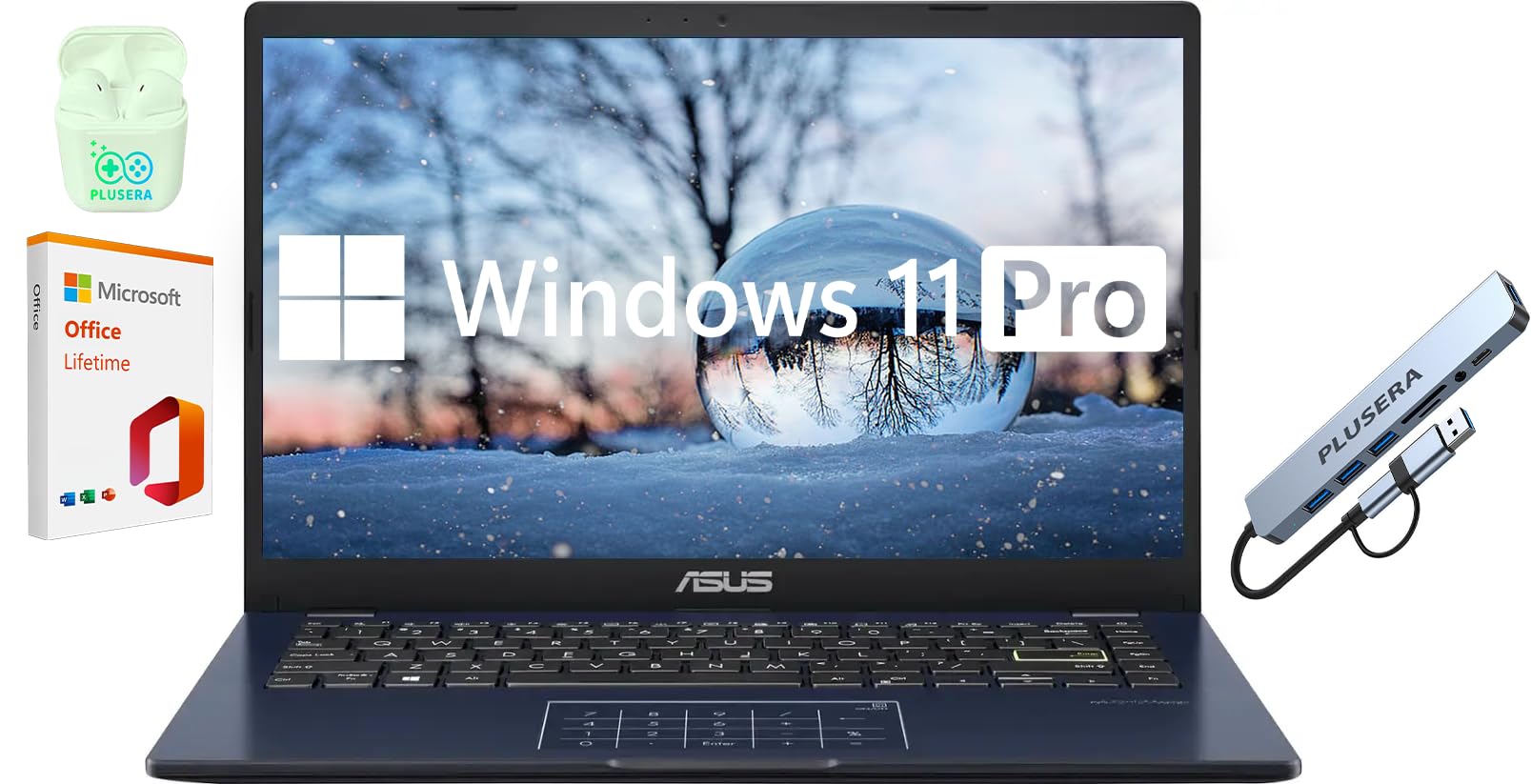 Asus 14'' Fhd Laptop Computer, 4 Core Intel Pentium, Windows 11 Pro With Microsoft Office Lifetime Suite, 4Gb Ram 576Gb Storage