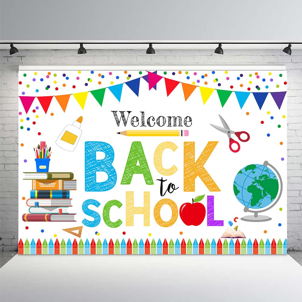 Mehofond Welcome Back To School Backdrop For Kids Children Preschool First Day Of School Kindergarten Classroom Confetti Party Supplies Decor Banner Photo Booth Background Props 7X5Ft