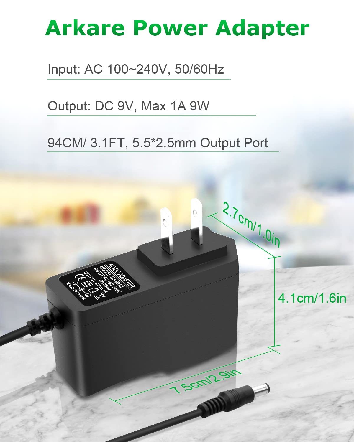 Arkare 9V 1A Dc Power Supply Adapter 9V Power Cord Ac 100V 240V To Dc 9 Volt 1Amp 1000Ma 800Ma 500Ma 0.8A 0.5A Charger For Adsl