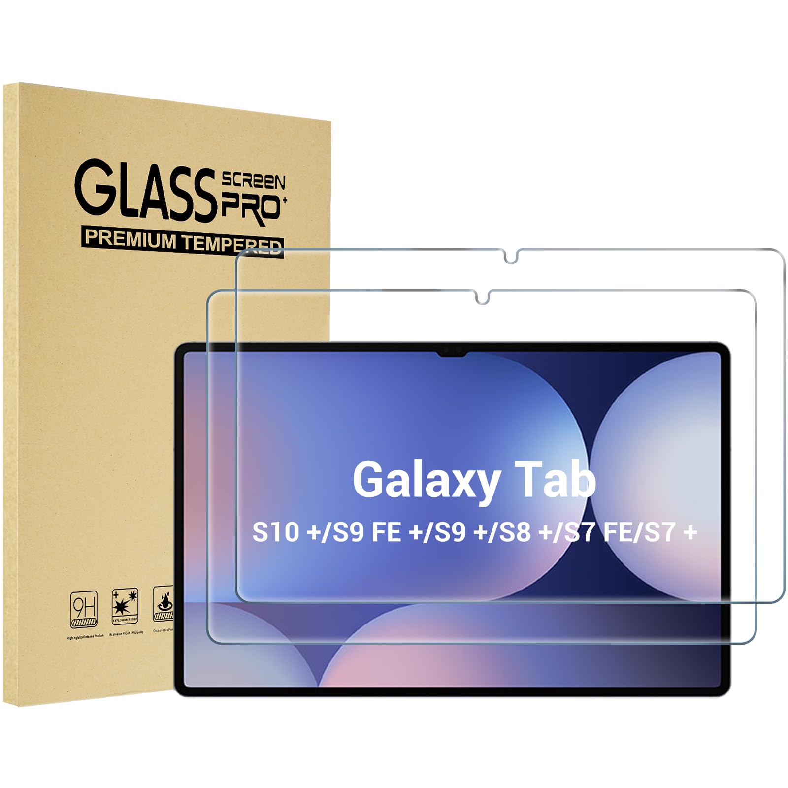 Procase 2 Pack Screen Protector For Galaxy Tab S10 Plus 2024/Tab S9 Fe Plus/S9 Plus/S8 Plus/S7 Fe/S7 Plus 12.4 Inch 2023, Tempered Glass Hd Clear Film Guard For Tablet Sm X820/X610/X810/X800/T730/T970