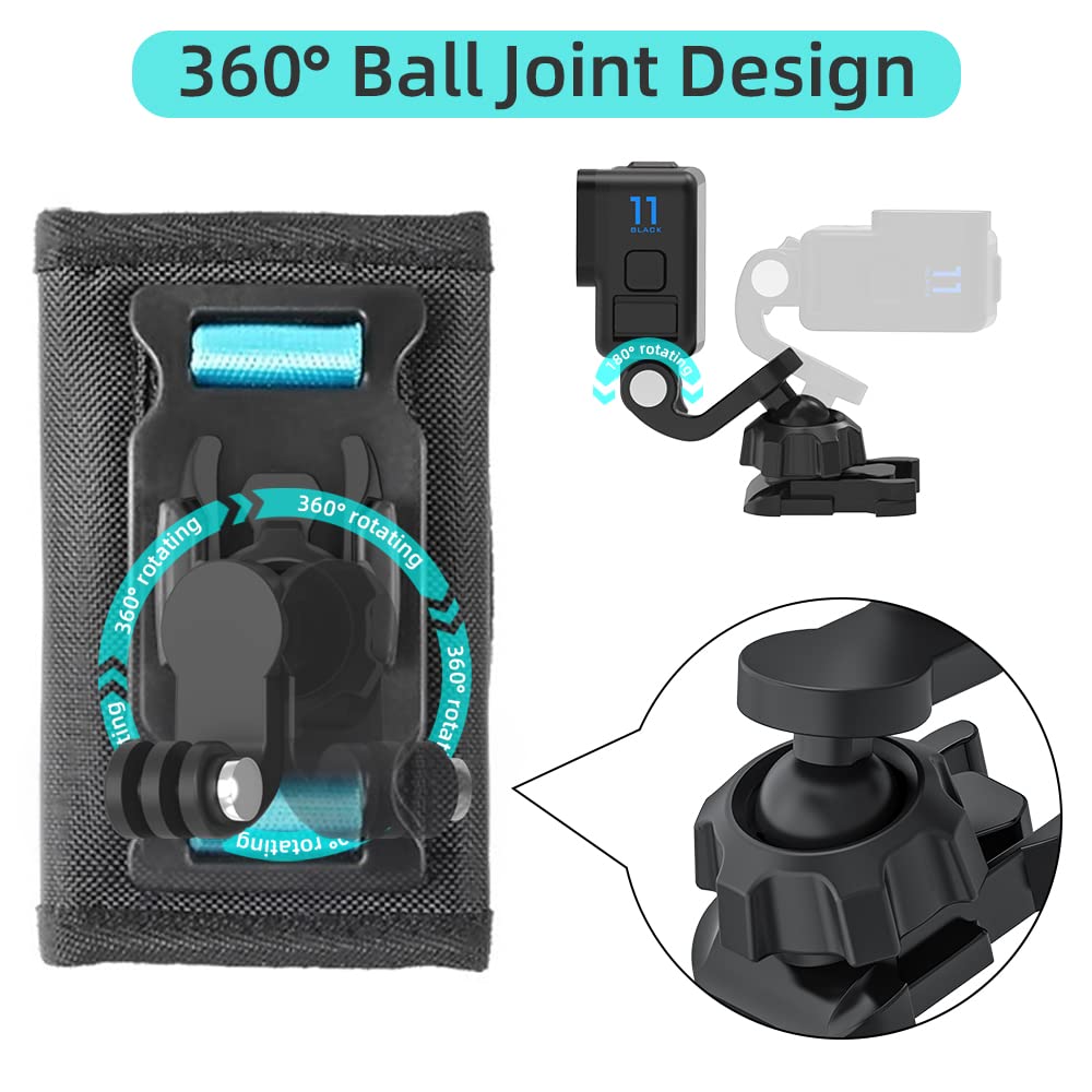 Surewo Bag Backpack Shoulder Strap Mount With Universal Ball J Hook Compatible With Gopro Hero 13/12/11/10/9/8/7/(2018)/6/5 Black,Dji Osmo Action 5 Pro/4/3 And Most Action Cameras