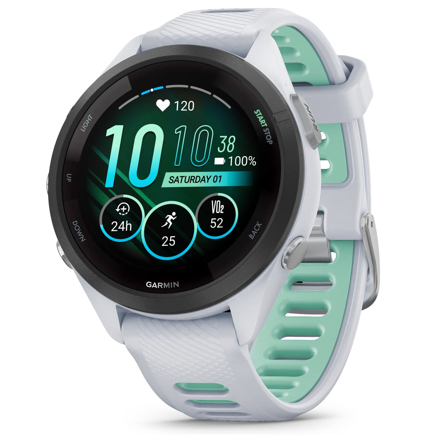 Wearable4U Garmin Forerunner 265S Music Gps Running 42 Mm Smartwatch, Whitestone With Amoled 1.1In Touchscreen Display White Ear
