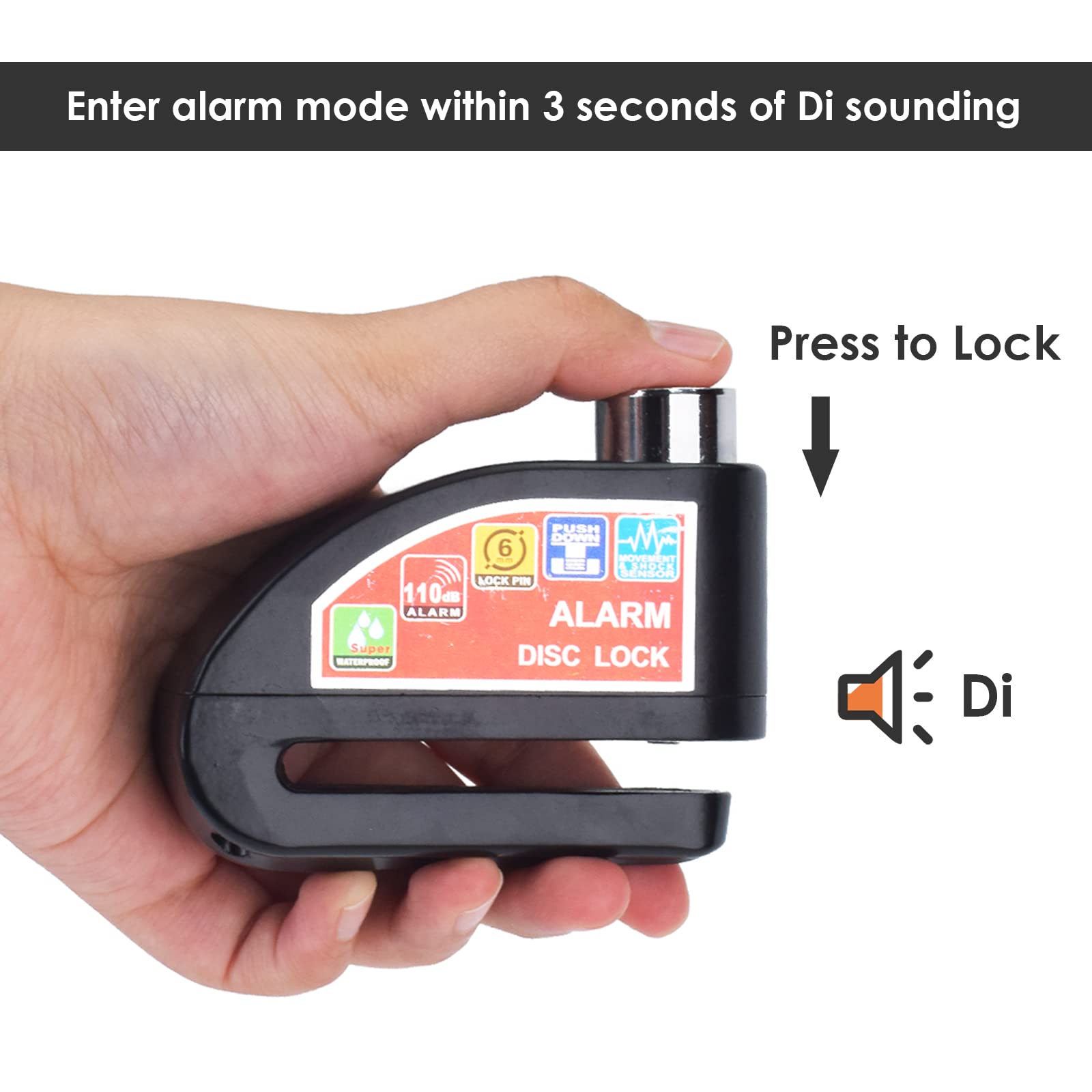 Dedc Motorcycle Disc Lock With Alarm, Anti Theft Security Brake Padlock Disc Lock For Motorcycles Bike Scooter (110 Db Alarm Sou