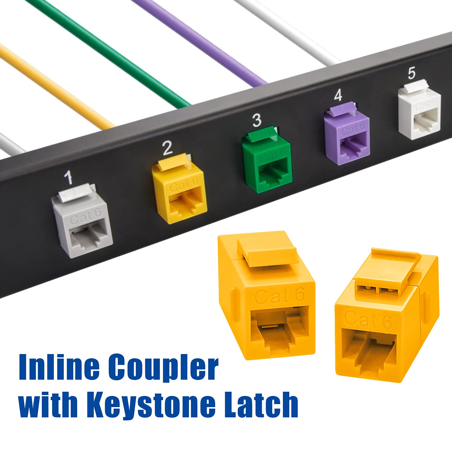 Beszin Cat.6 Rj45 Inline Coupler With Keystone Latch, Female Female [50 Micron Gold Plated] (10 Pack, Yellow)