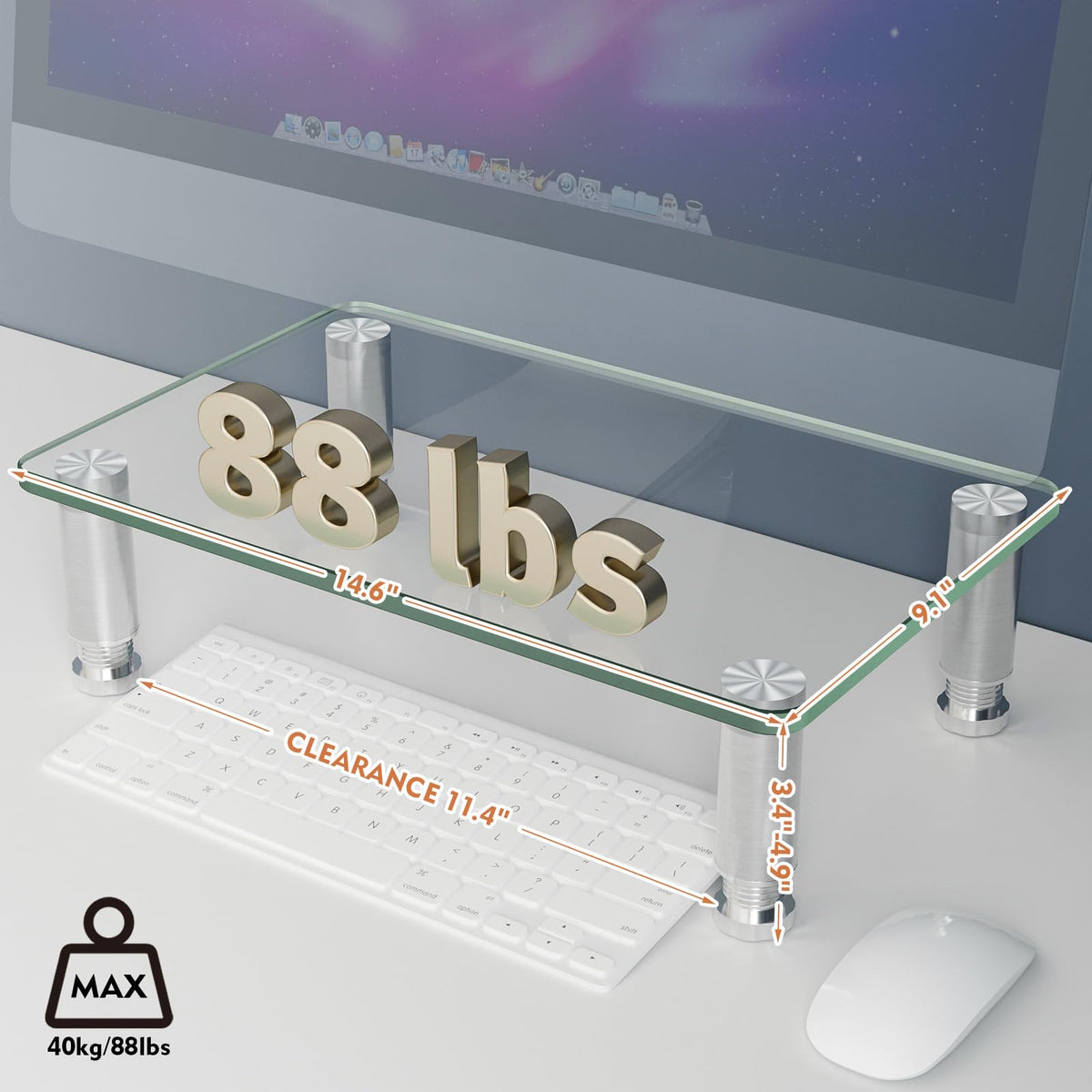Self Leveling Computer Monitor Riser Hemudu Computer Monitor Riser, Adjustable Height 2 Pack, Clear Stainle ...