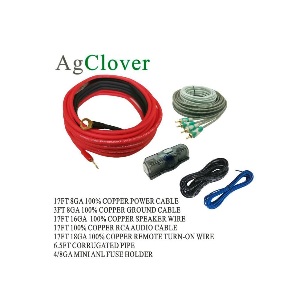 Agclover 8 Gauge Amp Wiring Kit, 100% Ofc Oxygen Free Copper Complete Amplifier Wire Installation Kit  Make Connections And Brin