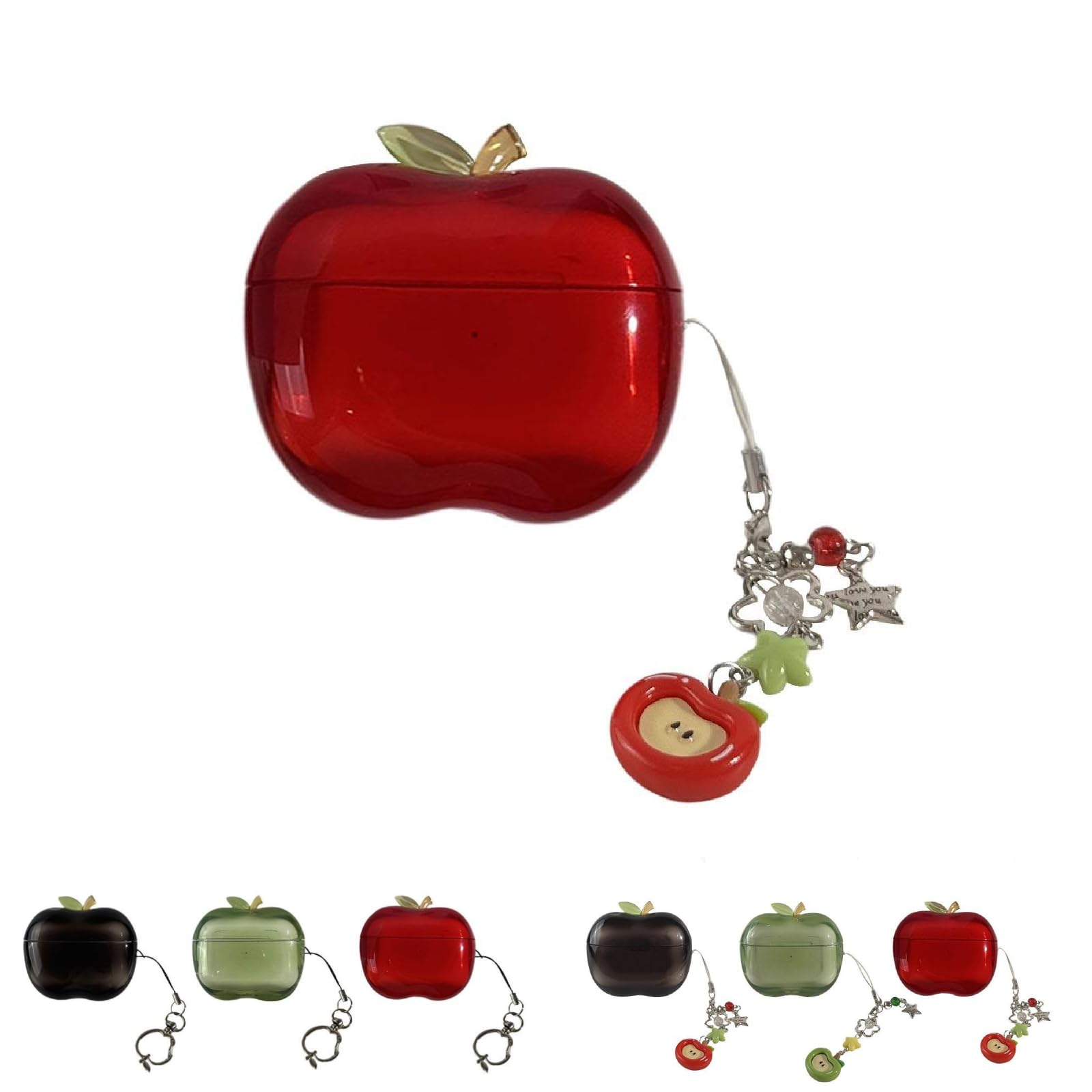 Cute Fruit Shaped Case for AirPods Pro 1/2, Realistic Design Cover with Leaf Charm, Translucent Shockproof TPU Protective Case, 