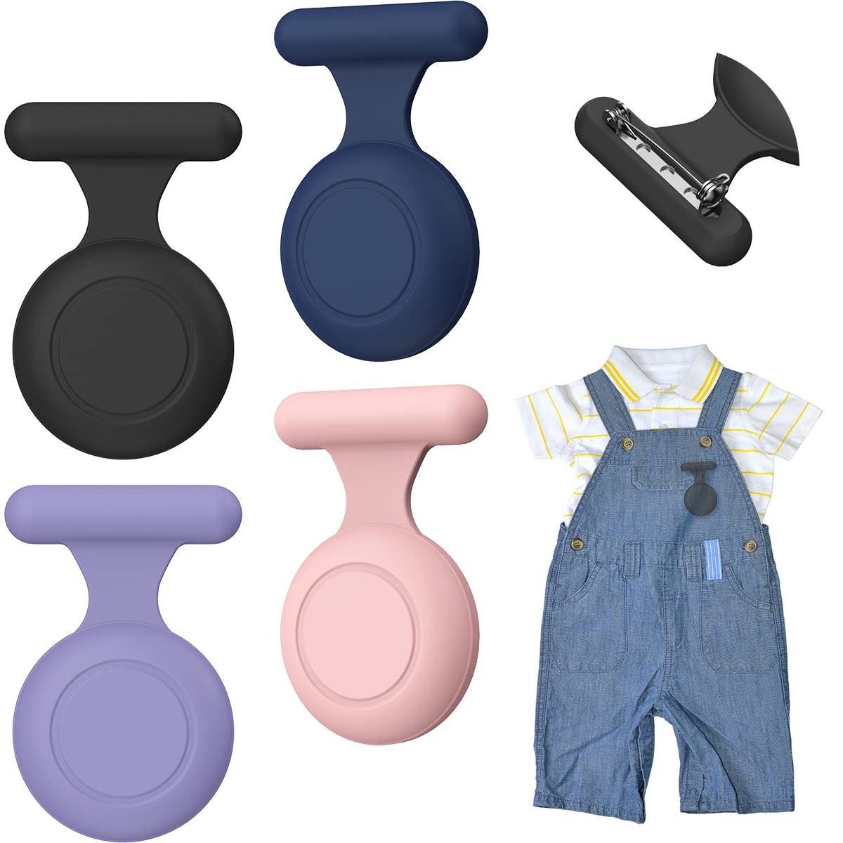 Suihuoji (4 Pack) Airtag Holder For Kids Hidden, Waterproof Kids Air Tag Holder With Pin Brooch, Kids Airtag Tracker Case Accessories, Full Silicone Airtag Holder For Child Luggage Backpack Elderly