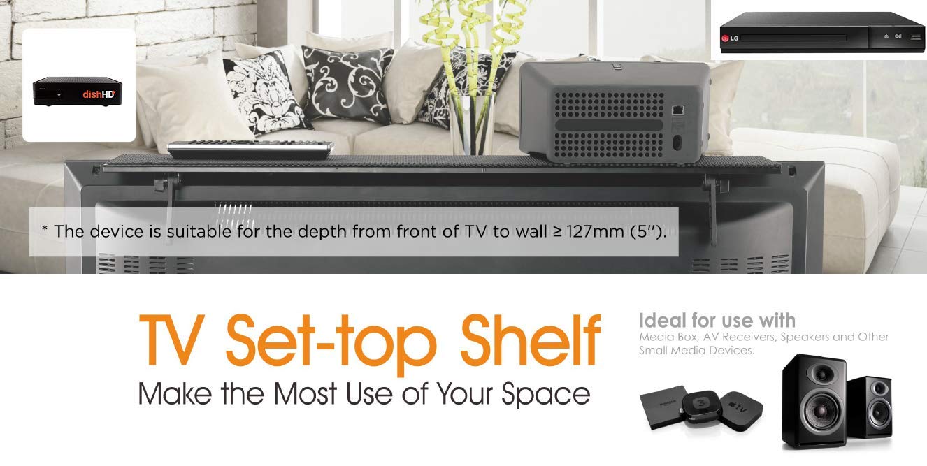 Mount Plus Mp Apm 05 02 Top Shelf Tv Mounting Bracket 24 Inch Wide Platform | Holds Speaker, Streaming Device, Game Console, And