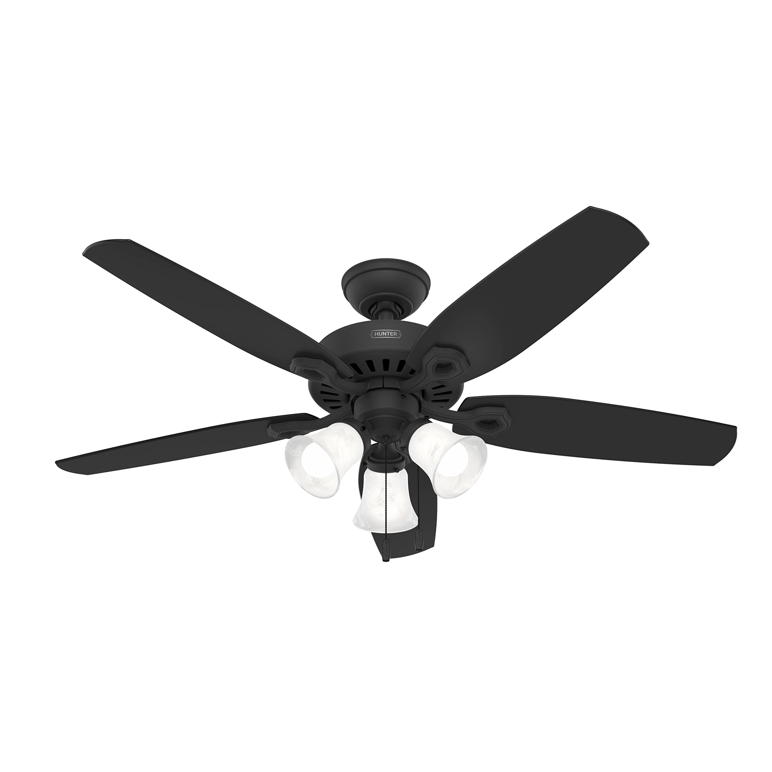 Hunter 52 inch Indoor Ceiling Fan with LED Lights - Black Ceiling Fan with Pull Chain, For Bedroom or Living Room, Standard Moun