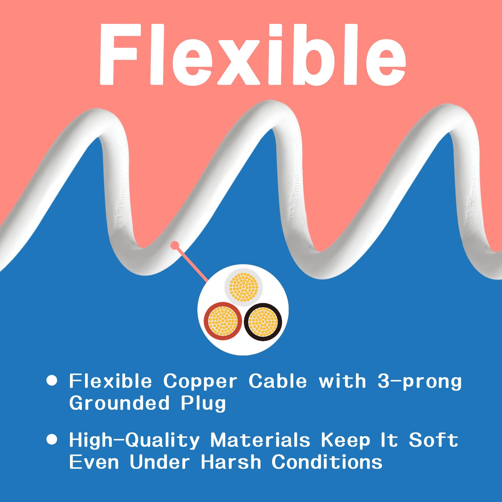 Greatide Indoor Outdoor Extension Cord 10 Ft, 16/3 Sjtw Weatherproof White Electrical Cords, 13 Amp Heavy Duty 3 Prong Power Cab