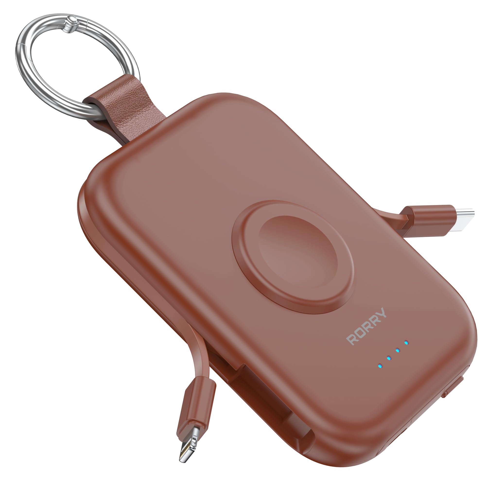 RORRY CharmGo Portable Charger, 5000mAh Portable Charger Power Bank with Built-in Cables, Travel Keychain Battery Pack for Apple