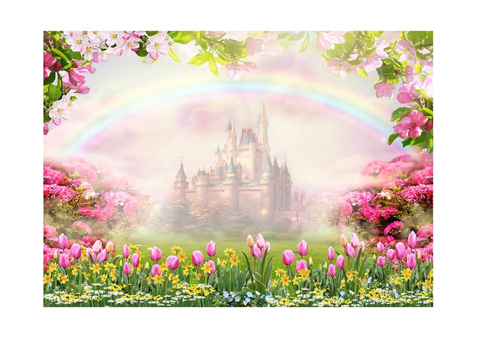 Ltlyh 7X5Ft Spring Backdrop Girl'S Birthday Backdrop Floral Castle Rainbow Nature Scenery Background Kids Girls Children Birthda