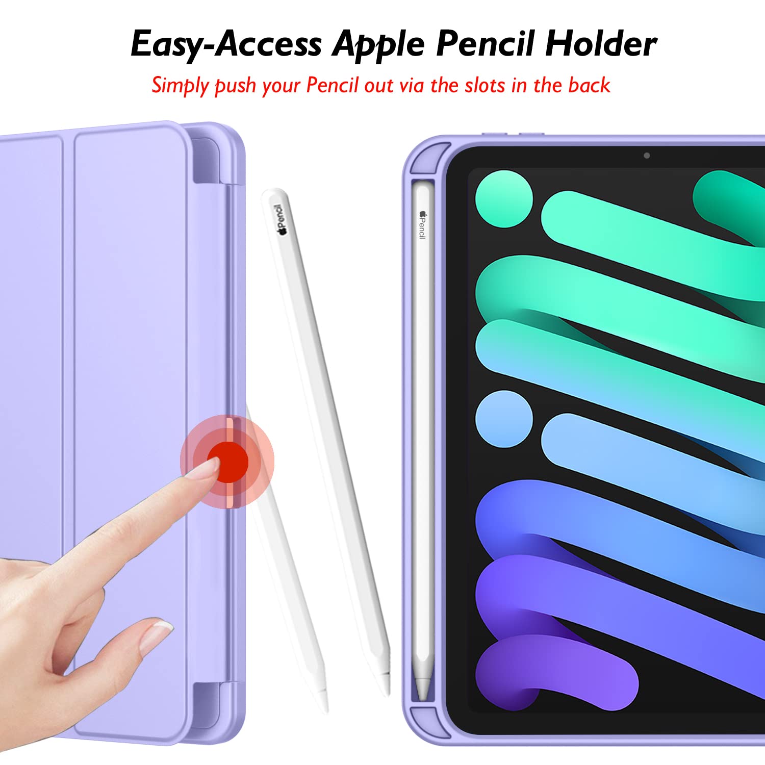 Imieet Ipad Mini 7 Case 2024 (A17 Pro), Ipad Mini 6 Case (8.3 Inch,2021 Model), Ipad Mini 7Th/6Th Generation Case With Pencil Holder, Trifold Stand Smart Case With Soft Tpu Back,Light Purple